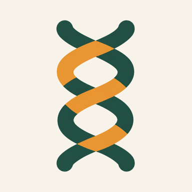 The Reloom app icon: two woven ribbons, forest green and amber.